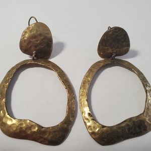 Pericles of Haiti Bronze Brass Modernist Hammered Dangle Earrings signed